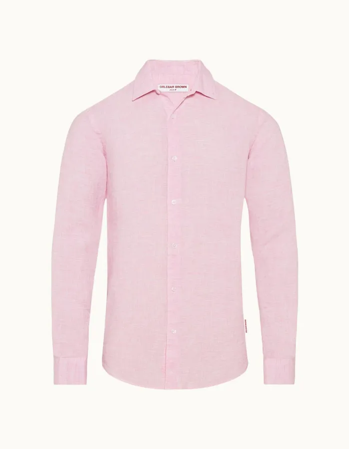 Orlebar Brown Shirts Men Giles Linen Pale Pinkwhite