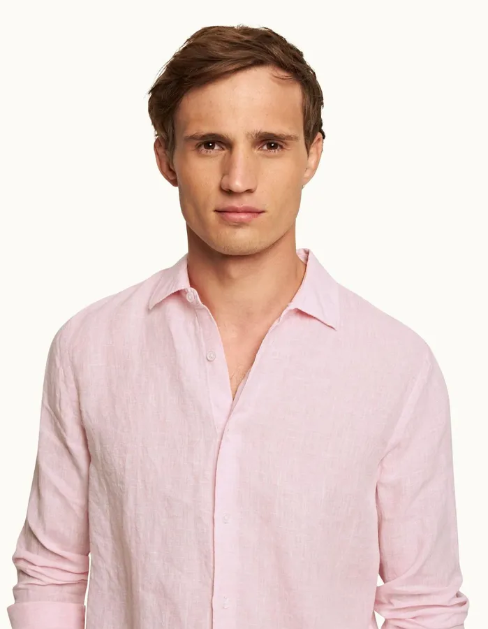 Orlebar Brown Shirts Men Giles Linen Pale Pinkwhite