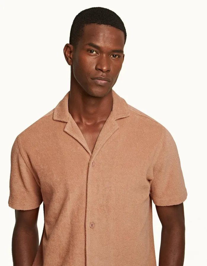 Orlebar Brown Shirts Men Howell Towelling Caramel Pink