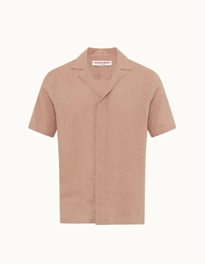 Orlebar Brown Shirts Men Maitan Linen Caramel Pink