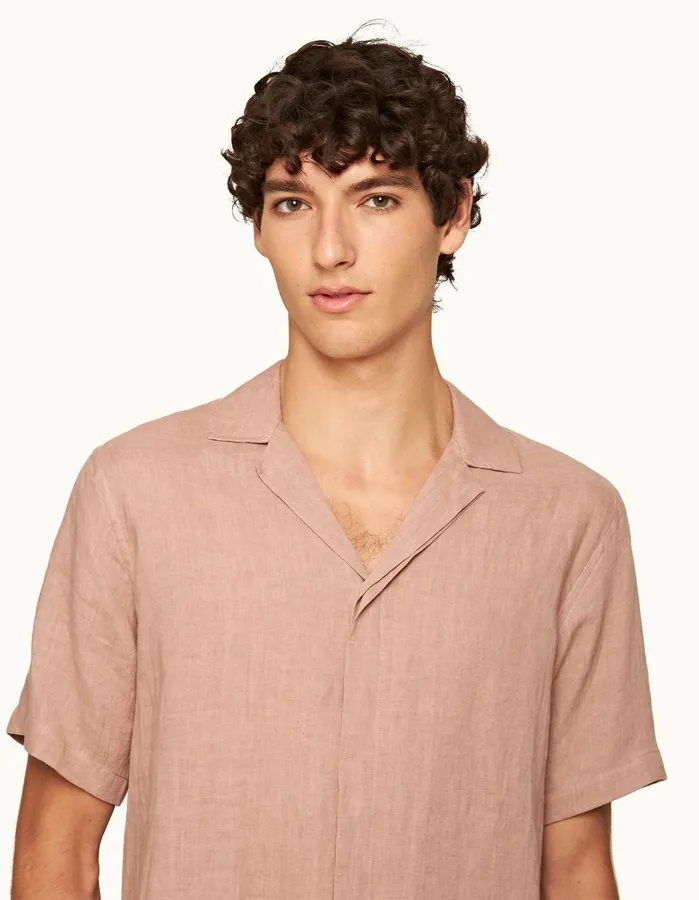 Orlebar Brown Shirts Men Maitan Linen Caramel Pink