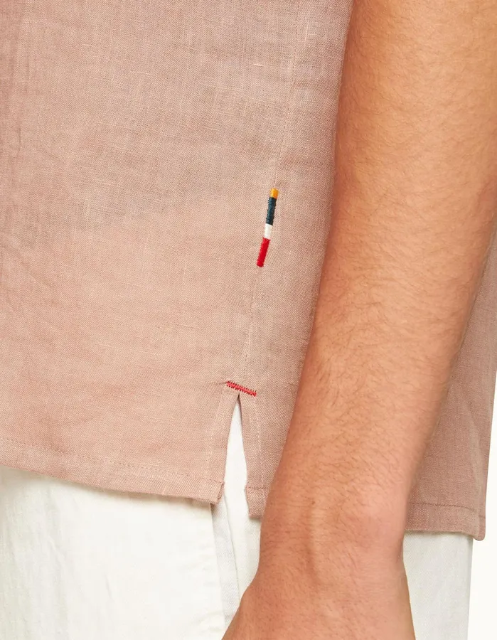 Orlebar Brown Shirts Men Maitan Linen Caramel Pink