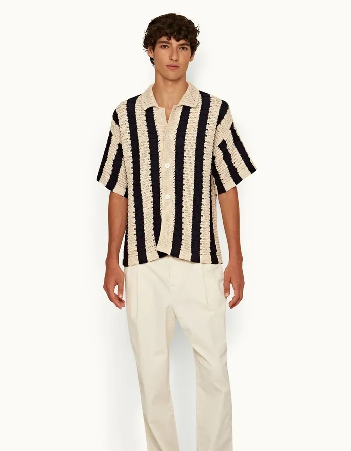 Orlebar Brown Shirts Men Thomas Crochet Night Iriscashew
