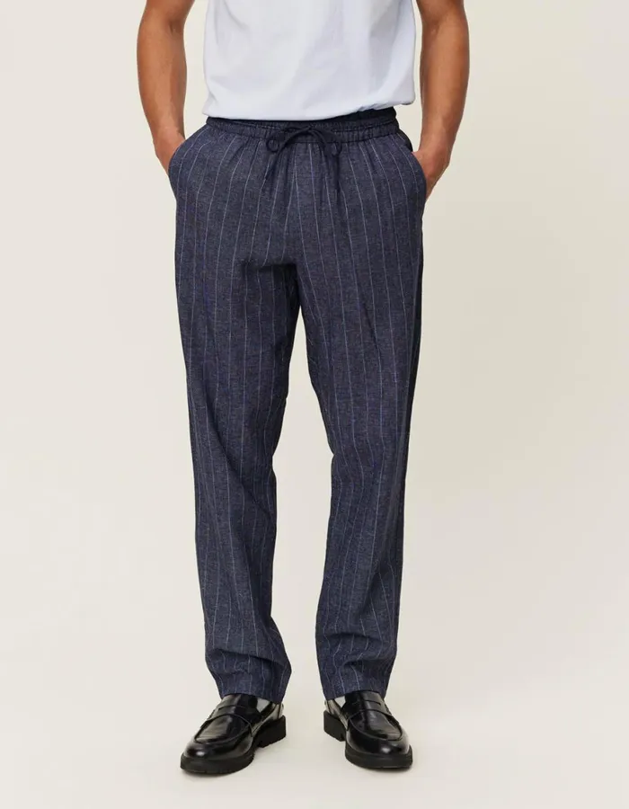 Pants Men Les Deux Patrick Linen Pants 8211 Dark NavyIvory