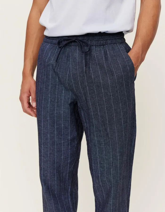 Pants Men Les Deux Patrick Linen Pants 8211 Dark NavyIvory