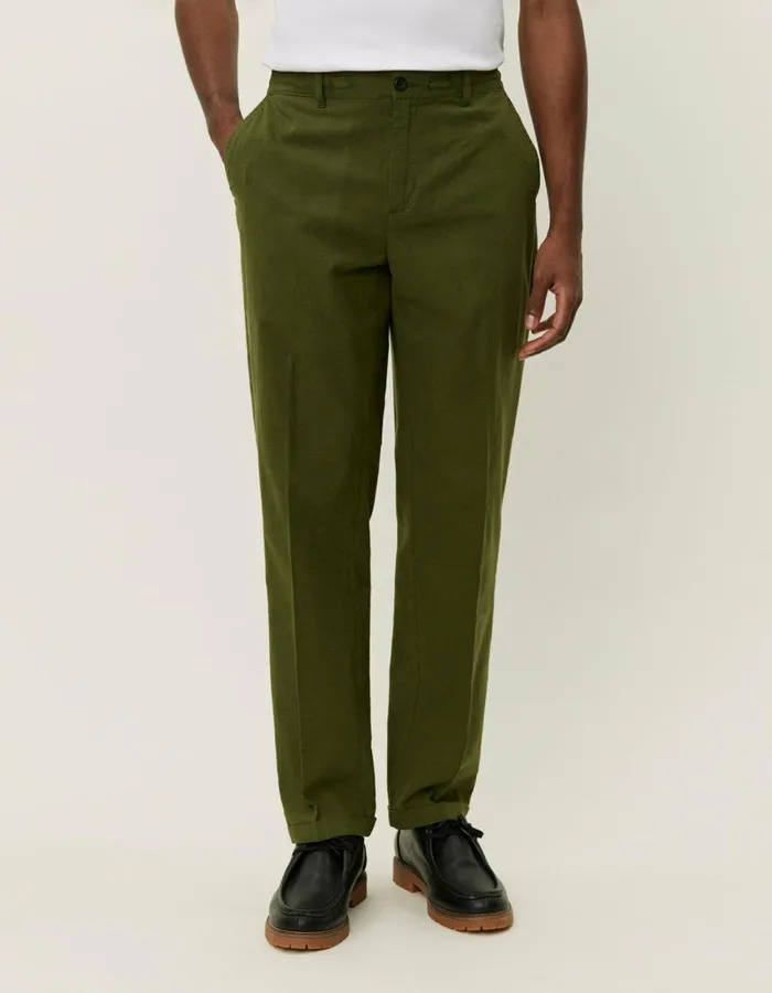 Pants Men Les Deux Pino CottonLinen Pants 8211 Chive Green