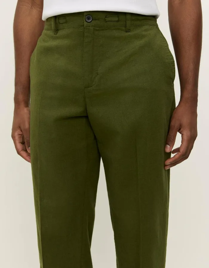 Pants Men Les Deux Pino CottonLinen Pants 8211 Chive Green
