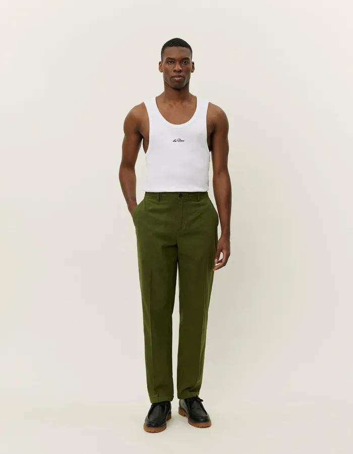 Pants Men Les Deux Pino CottonLinen Pants 8211 Chive Green