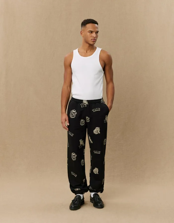 Pants Men Les Deux Yale AOP Logo Sweatpants 8211 BlackIvory