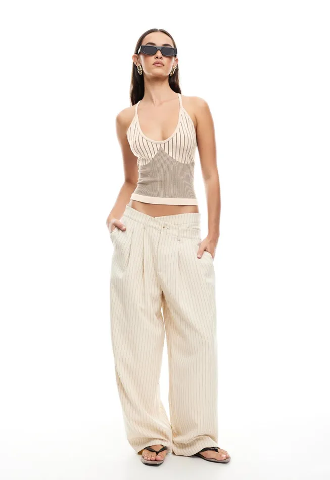 Pants Women Lioness Fashion LA MESA PANT Cream Pinstripe Pants Women Lioness Fashion LA MESA PANT Cream Pinstripe