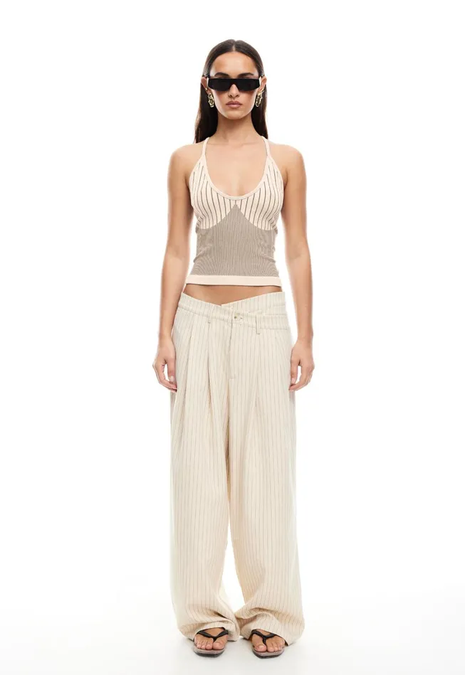 Pants Women Lioness Fashion LA MESA PANT Cream Pinstripe Pants Women Lioness Fashion LA MESA PANT Cream Pinstripe