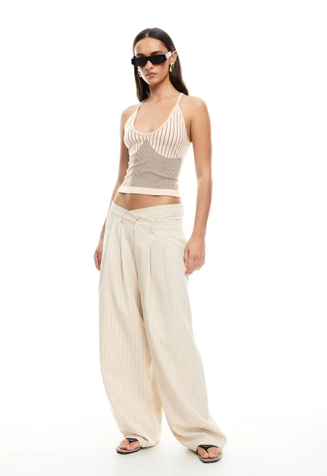 Pants Women Lioness Fashion LA MESA PANT Cream Pinstripe Pants Women Lioness Fashion LA MESA PANT Cream Pinstripe