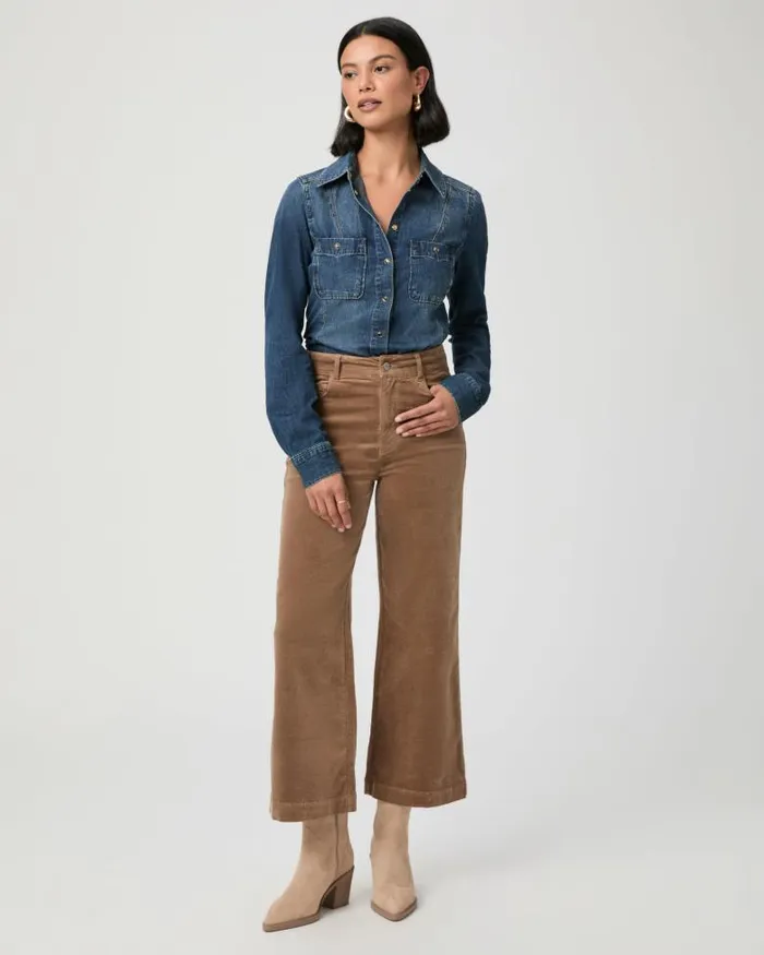 Pants Women PAIGE Anessa Wide Leg Pant 8211 Burnt Sugar Corduroy
