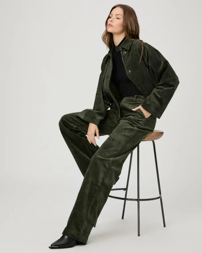 Pants Women PAIGE Danielle Trouser 8211 Dark Fern Green Corduroy