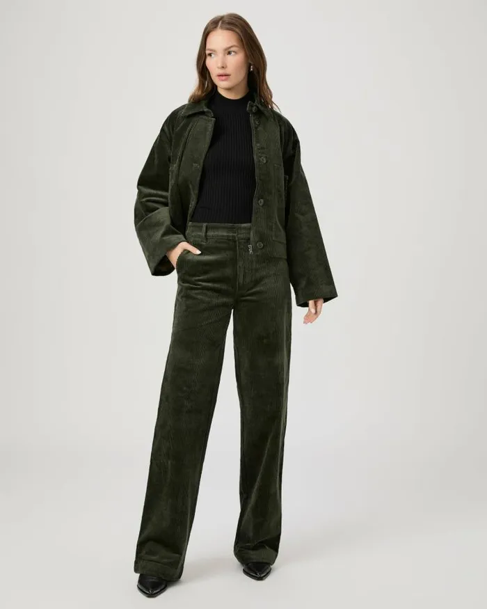Pants Women PAIGE Danielle Trouser 8211 Dark Fern Green Corduroy Pants Women PAIGE Danielle Trouser 8211 Dark Fern Green Corduroy