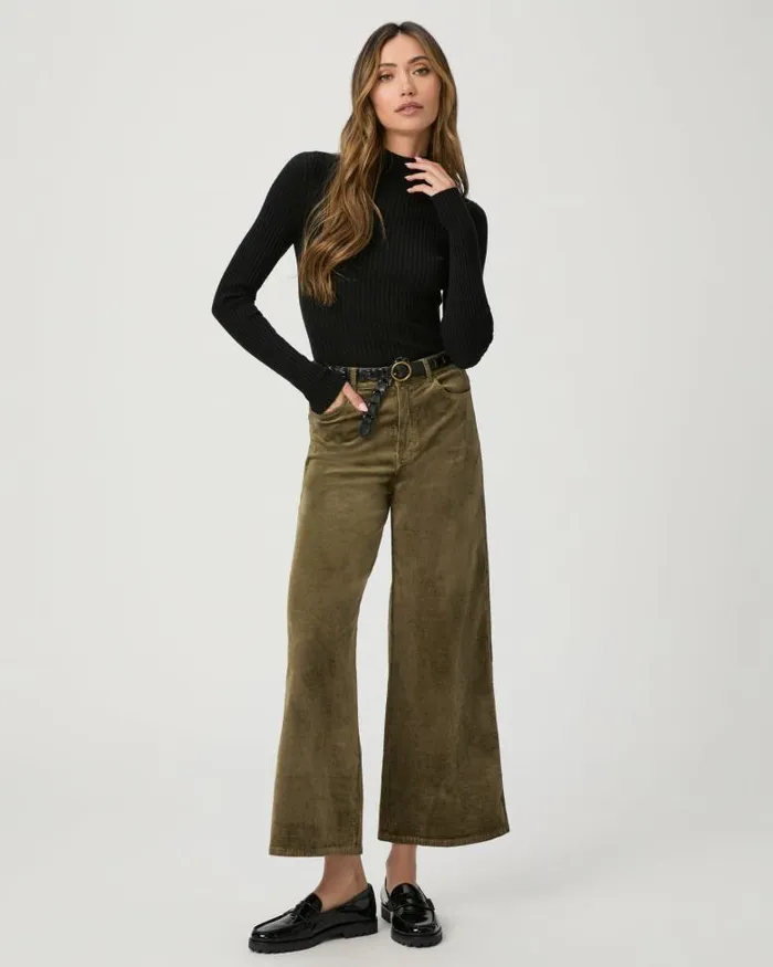 Pants Women PAIGE Harper Ankle Wide Leg Pant 8211 Dark Brushed Olive Corduroy