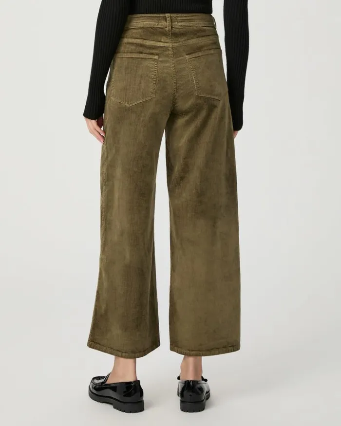 Pants Women PAIGE Harper Ankle Wide Leg Pant 8211 Dark Brushed Olive Corduroy