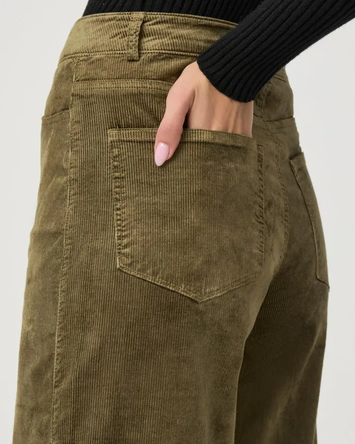 Pants Women PAIGE Harper Ankle Wide Leg Pant 8211 Dark Brushed Olive Corduroy