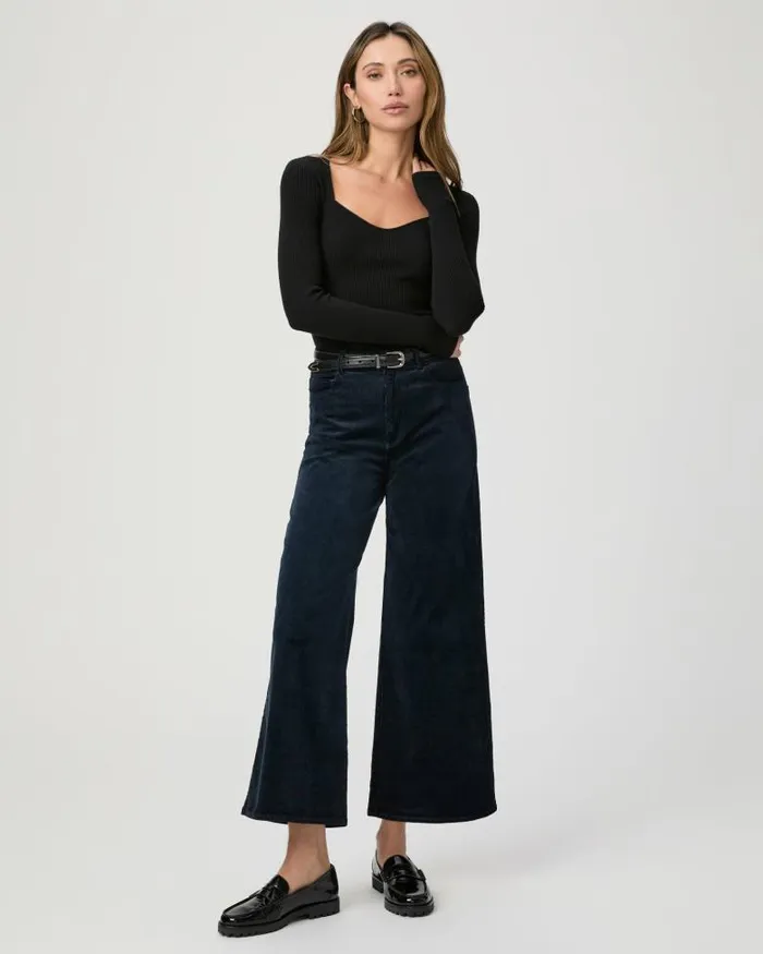 Pants Women PAIGE Harper Ankle Wide Leg Pant 8211 Deep Navy Corduroy