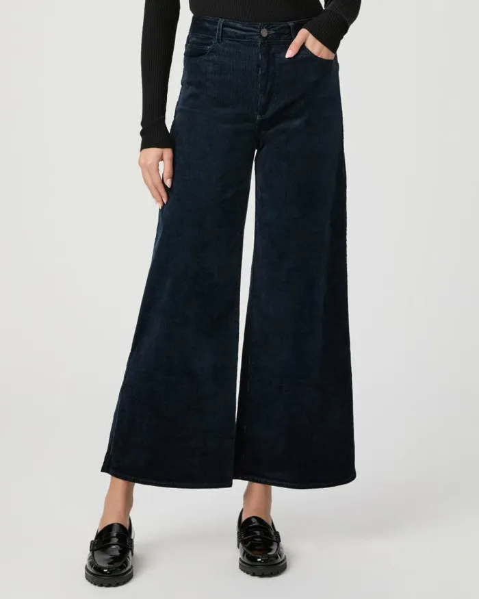 Pants Women PAIGE Harper Ankle Wide Leg Pant 8211 Deep Navy Corduroy