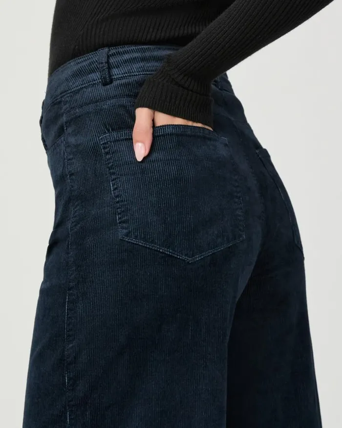 Pants Women PAIGE Harper Ankle Wide Leg Pant 8211 Deep Navy Corduroy