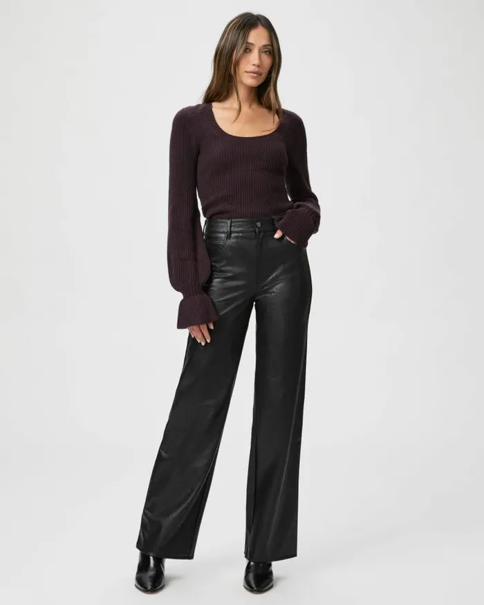 Pants Women PAIGE Sasha Wide Leg Pant 8211 Black Faux Leather