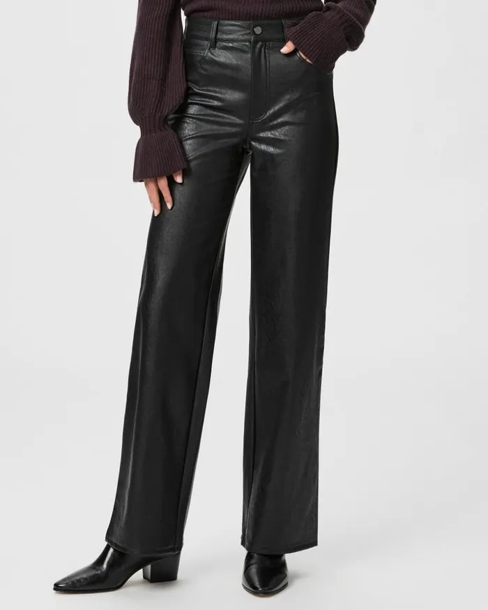 Pants Women PAIGE Sasha Wide Leg Pant 8211 Black Faux Leather