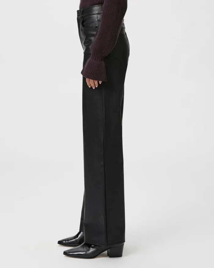 Pants Women PAIGE Sasha Wide Leg Pant 8211 Black Faux Leather