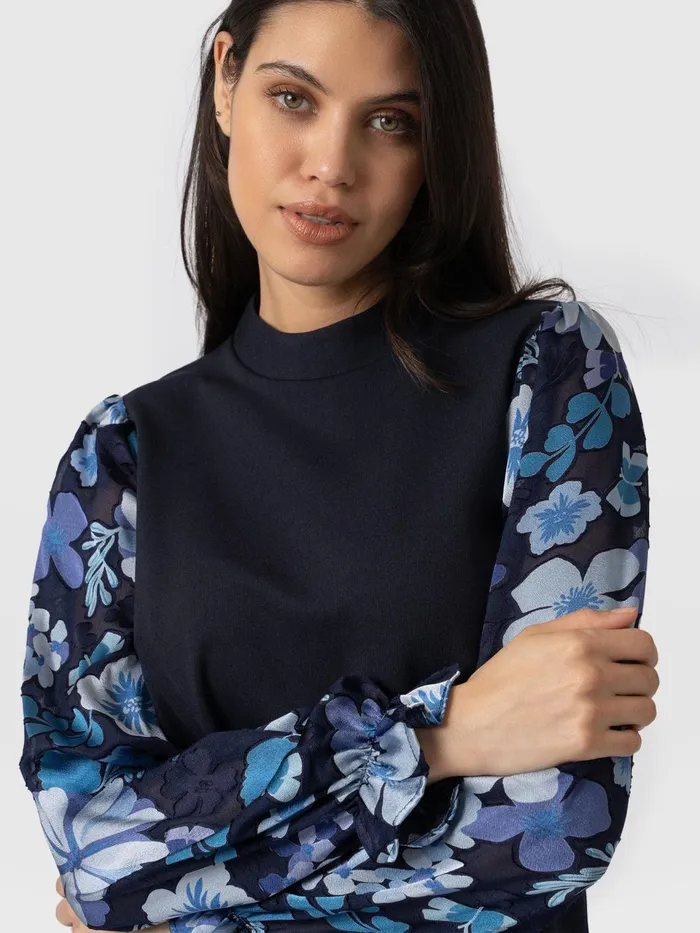 Penny Puff Sleeve Long Sleeve Top 8211 Navy Pop Floral Navy Pop Floral Women Saint And Sofia Casual Tops