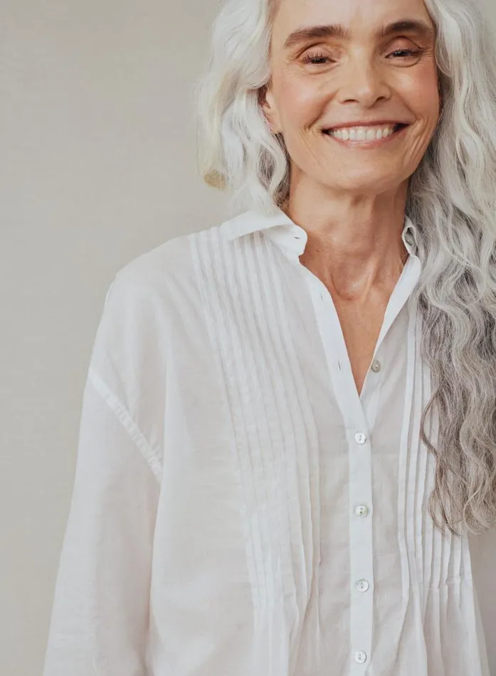 Pintuck Flowy Shirt 8211 White Women Bella Dahl Long Sleeve