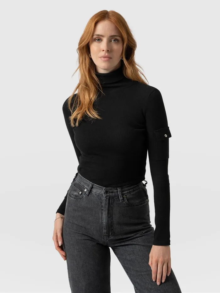 Pocket Turtle Neck 8211 Black Black Women Saint And Sofia Casual Tops