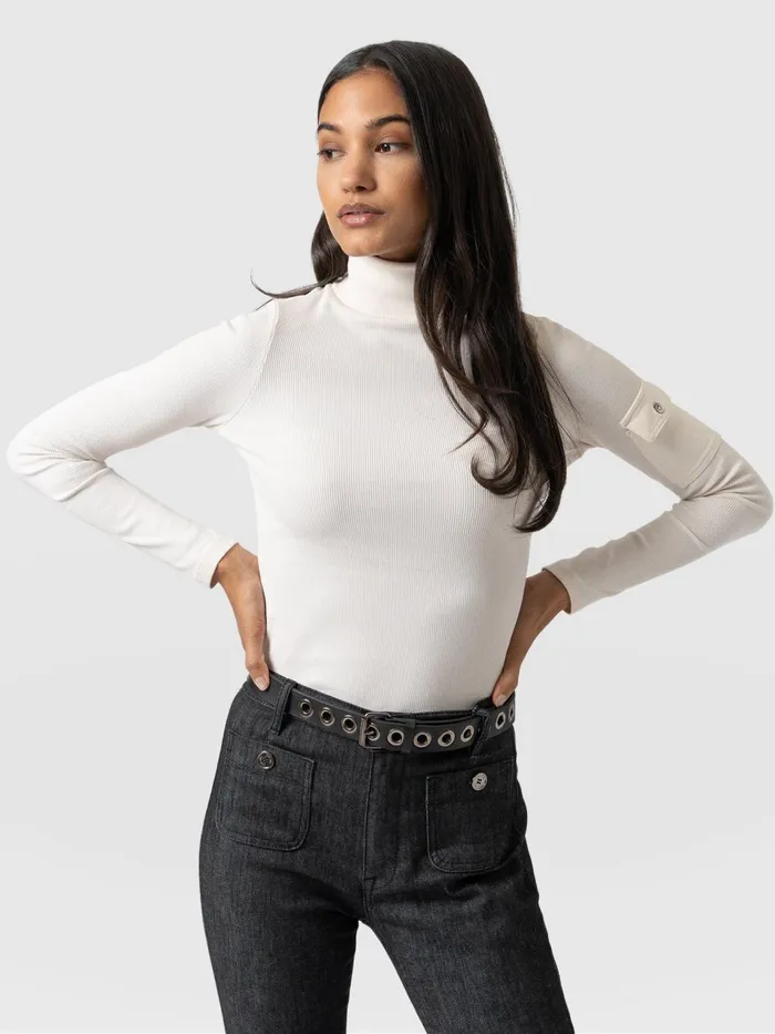 Pocket Turtle Neck 8211 Cream Cream Women Saint And Sofia Casual Tops