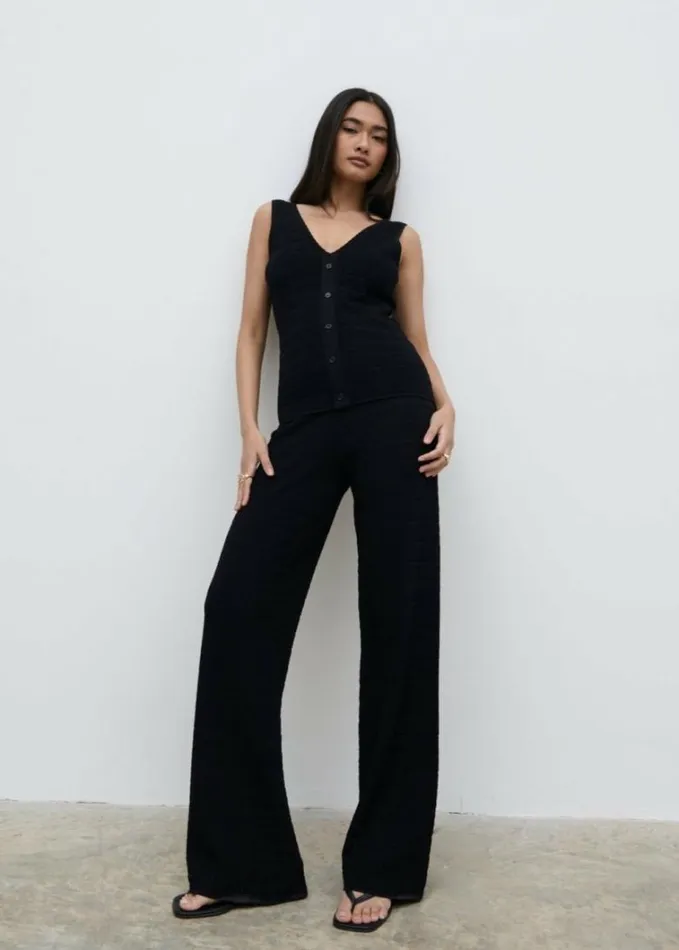 Pretty Lavish Bottoms Women Bridget Crochet Knit Trousers Black
