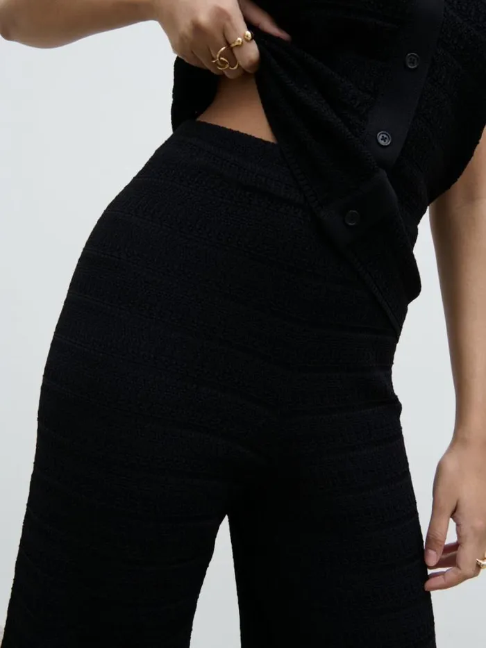 Pretty Lavish Bottoms Women Bridget Crochet Knit Trousers Black