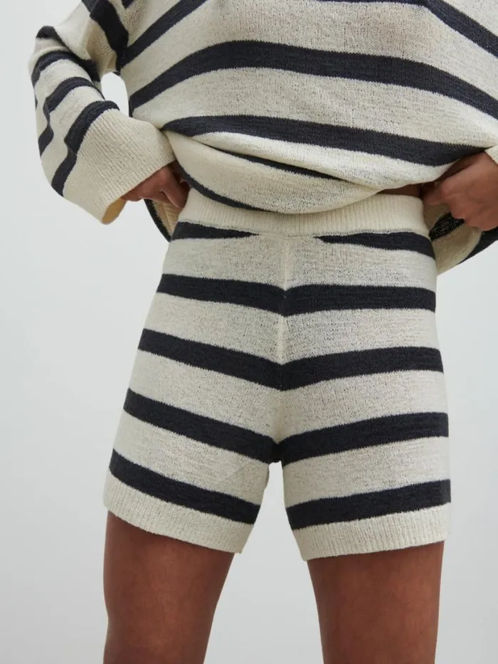 Pretty Lavish Bottoms Women Dakota Stripe Knit Shorts Cream And Navy Stripe