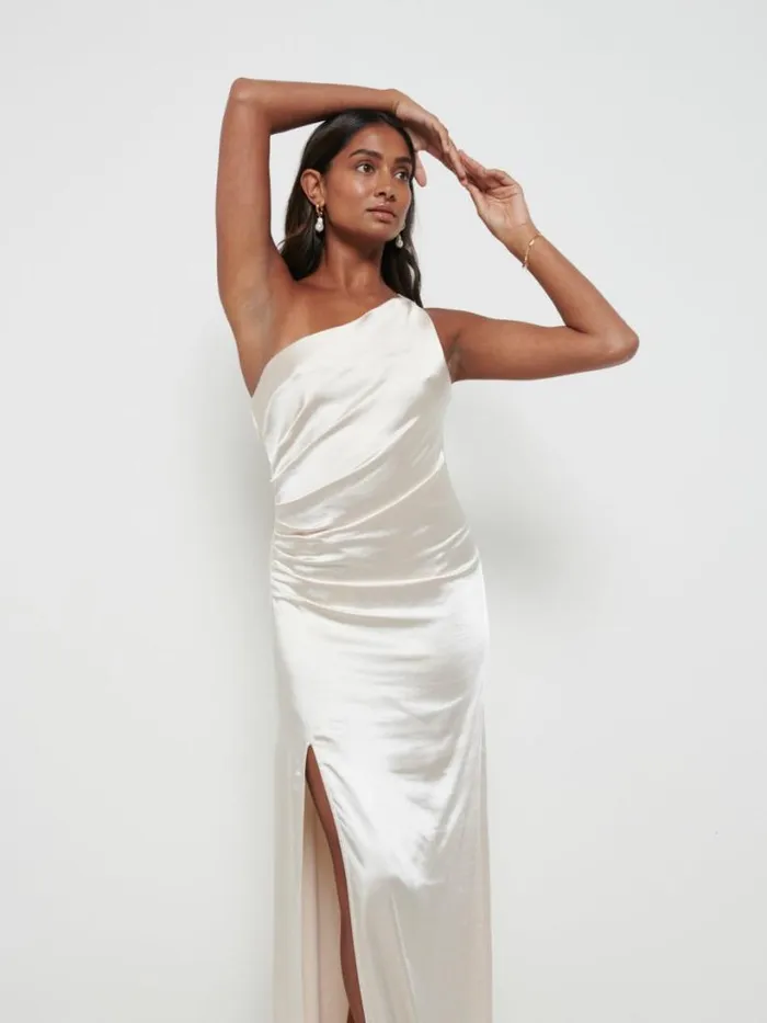 Pretty Lavish Bridesmaid Dresses Women Amelia Ruched Maxi Bridesmaid Dress Champagne