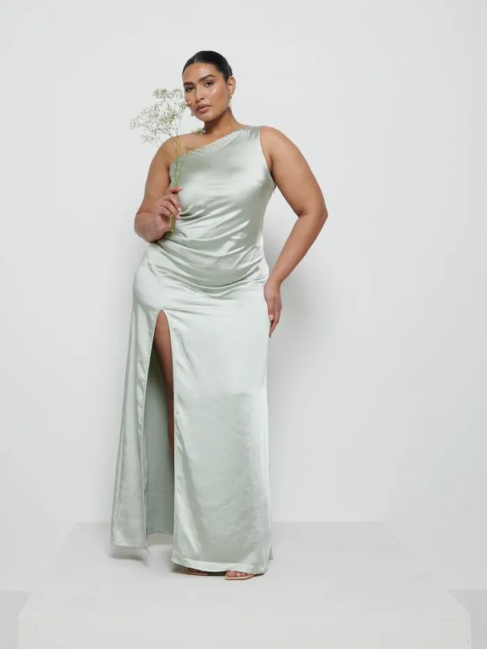 Pretty Lavish Bridesmaid Dresses Women Amelia Ruched Maxi Bridesmaid Dress Curve Sage