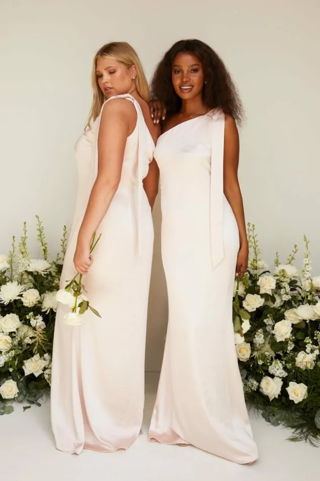 Pretty Lavish Bridesmaid Dresses Women Amelia Tie Maxi Bridesmaid Dress Blush