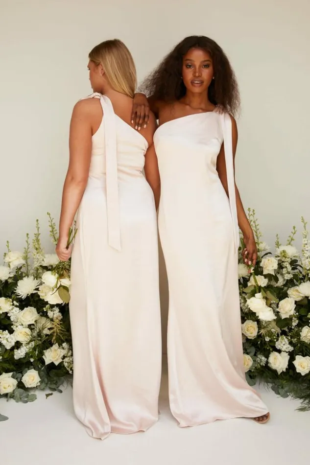 Pretty Lavish Bridesmaid Dresses Women Amelia Tie Maxi Bridesmaid Dress Blush