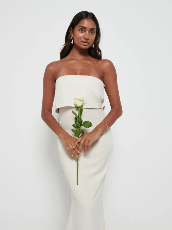 Pretty Lavish Bridesmaid Dresses Women Julia Crepe Maxi Bridesmaid Dress Champagne