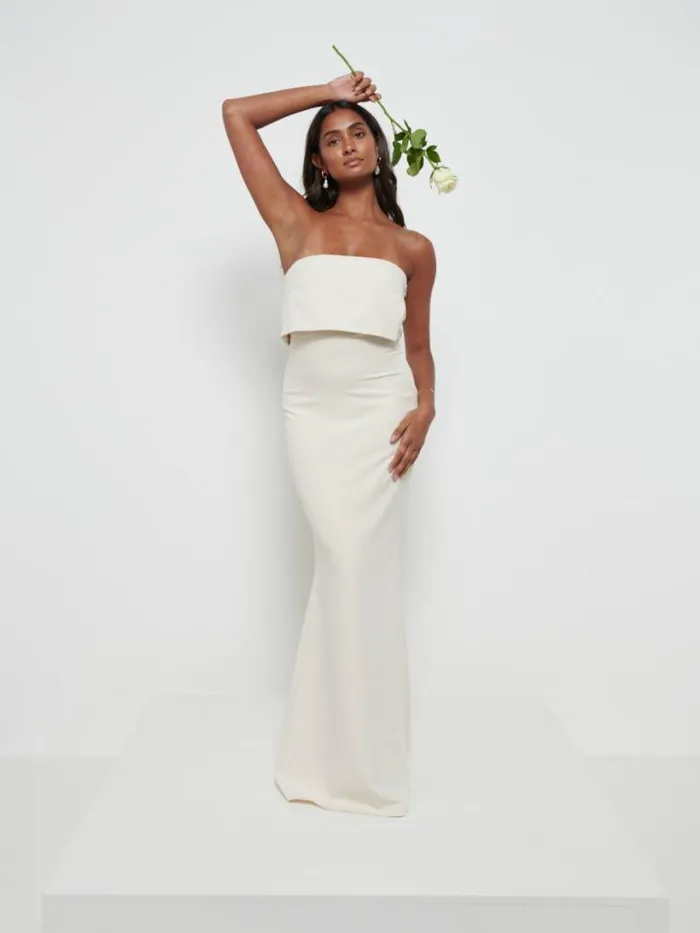 Pretty Lavish Bridesmaid Dresses Women Julia Crepe Maxi Bridesmaid Dress Champagne