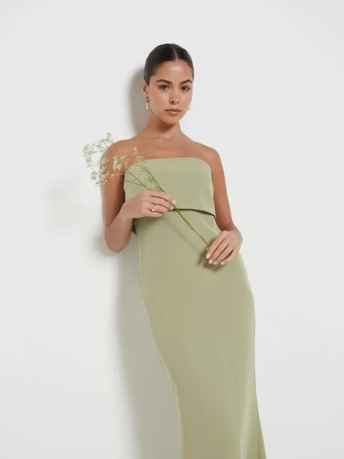 Pretty Lavish Bridesmaid Dresses Women Julia Crepe Maxi Bridesmaid Dress Olive