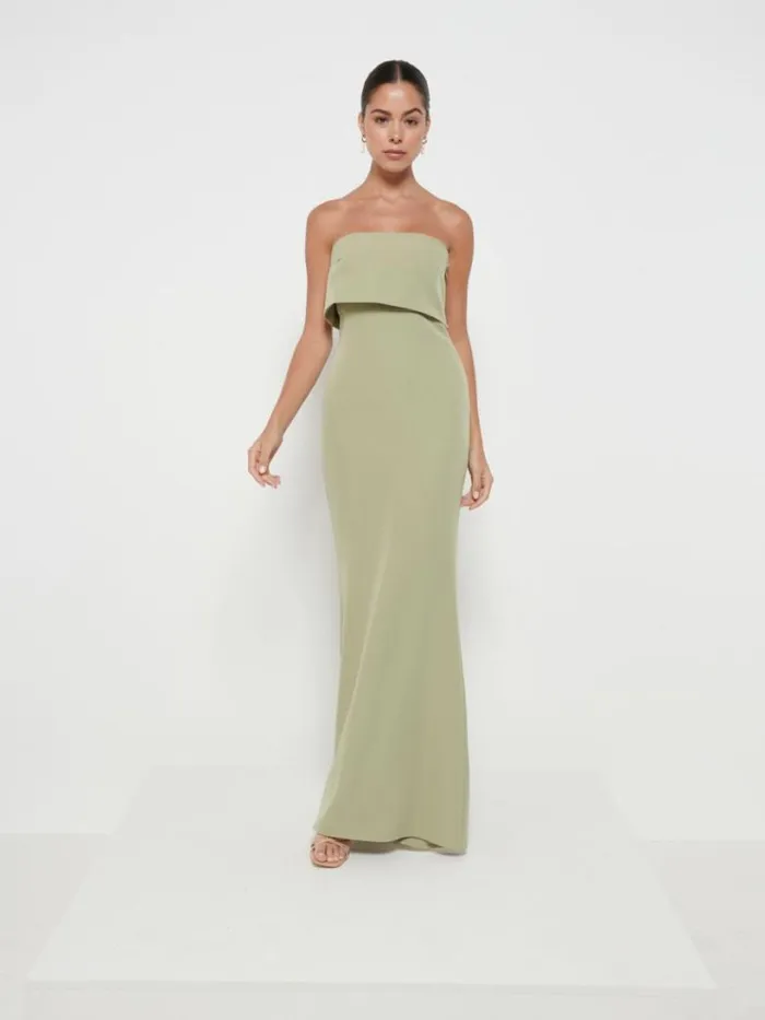 Pretty Lavish Bridesmaid Dresses Women Julia Crepe Maxi Bridesmaid Dress Olive