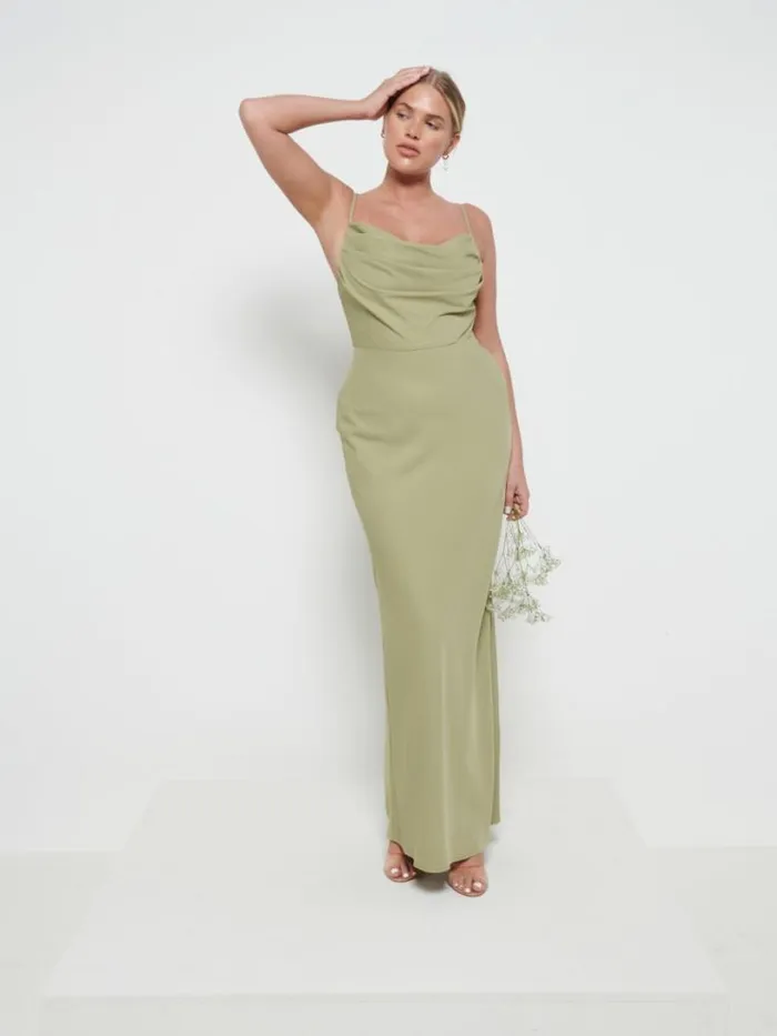Pretty Lavish Bridesmaid Dresses Women Keisha Cowl Neck Maxi Bridesmaid Dress Olive