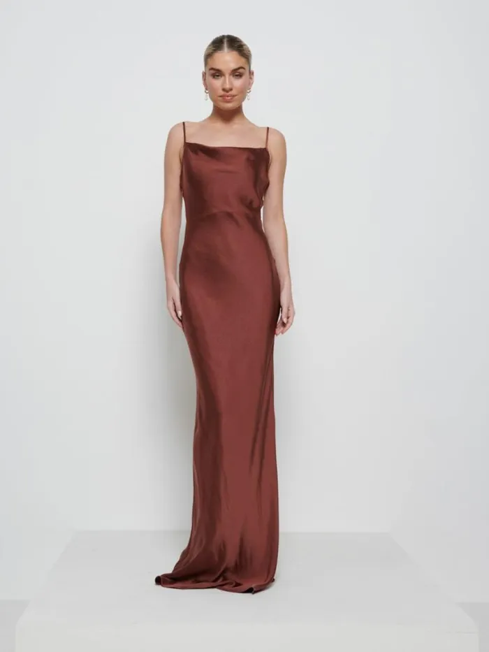 Pretty Lavish Bridesmaid Dresses Women Keisha Maxi Bridesmaid Dress Matte Mahogany