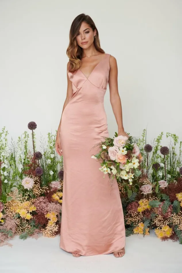 Pretty Lavish Bridesmaid Dresses Women Piper Maxi Bridesmaid Dress Matte Tan Blush