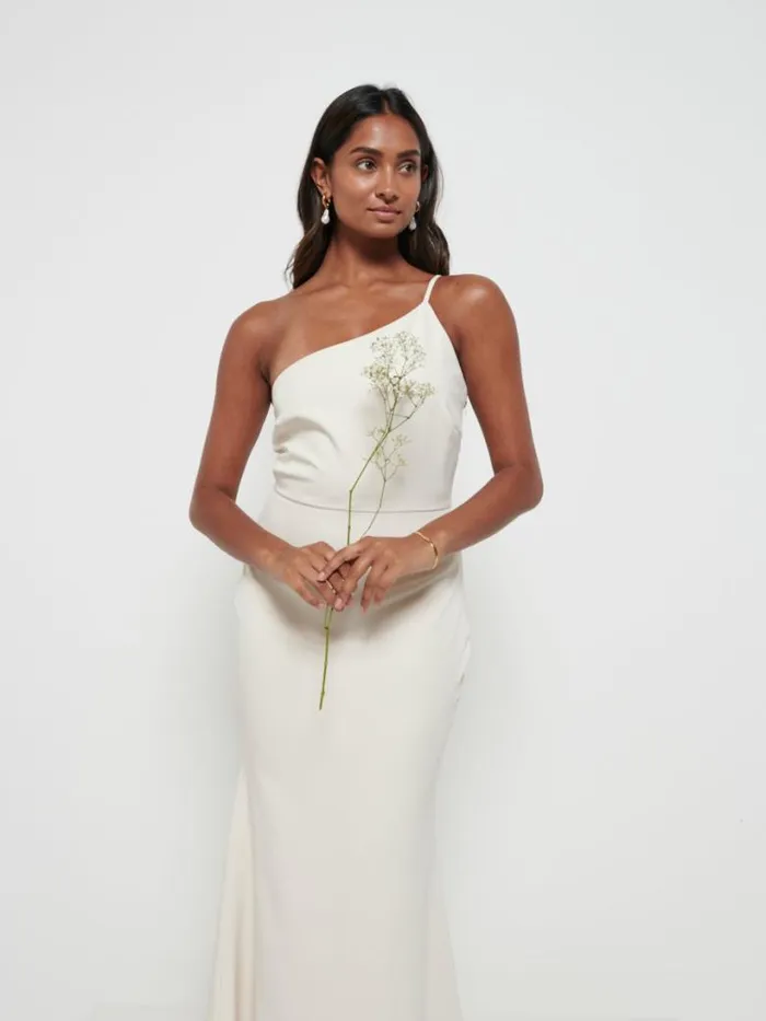 Pretty Lavish Crepe Bridesmaid Dresses Women Amelia Crepe Maxi Bridesmaid Dress Champagne