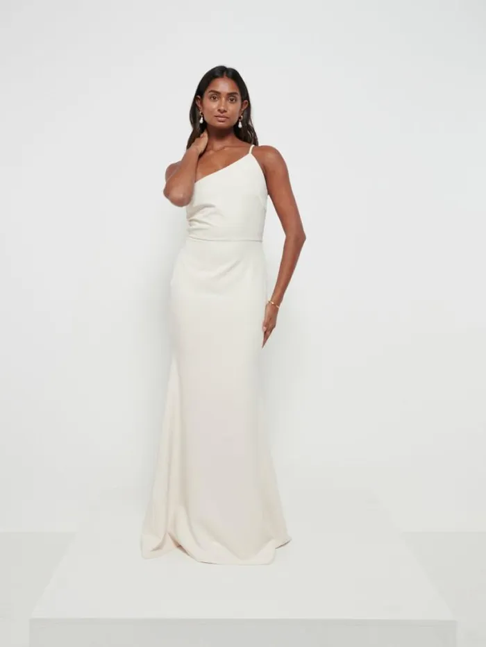 Pretty Lavish Crepe Bridesmaid Dresses Women Amelia Crepe Maxi Bridesmaid Dress Champagne