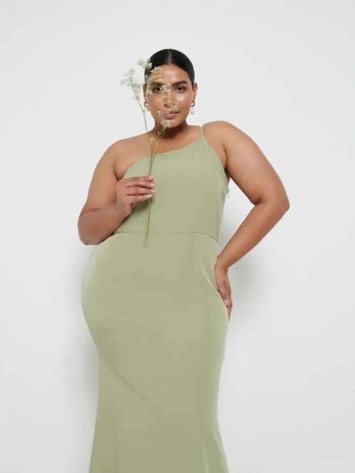 Pretty Lavish Crepe Bridesmaid Dresses Women Amelia Crepe Maxi Bridesmaid Dress Curve Olive