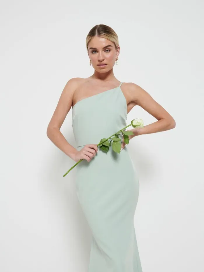 Pretty Lavish Crepe Bridesmaid Dresses Women Amelia Crepe Maxi Bridesmaid Dress Sage